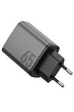 AmpCharge GaN65 2 Adet 65W Type-C ve 30W USB 3.0 Çıkışlı Hızlı Şarj Aleti - Koyu Gri
