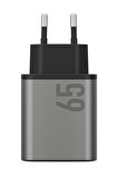 AmpCharge GaN65 2 Adet 65W Type-C ve 30W USB 3.0 Çıkışlı Hızlı Şarj Aleti - Koyu Gri