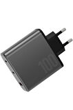 AmpCharge GaN100 2 Adet 100W Type-C ve 30W USB 3.0 Çıkışlı Hızlı Şarj Aleti - Koyu Gri