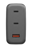 AmpCharge GaN100 2 Adet 100W Type-C ve 30W USB 3.0 Çıkışlı Hızlı Şarj Aleti - Koyu Gri
