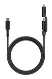 Flow Duo 2in1 1.5M 240W Type-C to Type-C ve Lightning PD Hızlı Şarj Kablo - Siyah