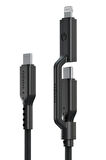 Flow Duo 2in1 1.5M 240W Type-C to Type-C ve Lightning PD Hızlı Şarj Kablo - Siyah