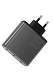 AmpCharge GaN100 2 Adet 100W Type-C ve 1 Adet 35W Type-C Çıkışlı Hızlı Şarj Aleti - Koyu Gri