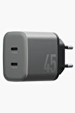 AmpCharger GaN45 2 Adet 45W Type-C Çıkışlı Hızlı Şarj Aleti - Koyu Gri