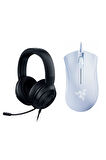 Mouse DEATHADDER ESSENTIAL BEYAZ RZ01-03850200-R3M1 ve Kulaklık KRAKEN X LITE Kablolu Siyah RZ04-02950100-R381