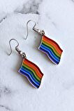 Mineli Gökkuşağı Pride Bayrak Şekilli Unisex Küpe Çift Adet Gümüş Kaplama El Yapımı Unisex Küpe