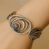 Geometrik Şekilli Kadın Bileklik Gümüş Kaplama Ayarlanabilir El Yapımı Bileklik