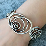 Geometrik Şekilli Kadın Bileklik Gümüş Kaplama Ayarlanabilir El Yapımı Bileklik