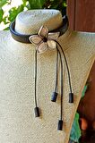 Çiçek Şekilli Choker Kolye Gümüş Kaplama El Yapımı Deri Choker Tasma Kolye