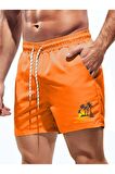 Mint Yeşili Erkek California Baskılı Basic Standart Boy Mayo Deniz Şortu