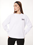 Bisiklet Yaka Düz Beyaz Kadın Sweatshırt A1713