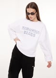 Bisiklet Yaka Baskılı Beyaz Kadın Sweatshırt A1703
