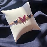 Rose Kaplama Renkli Kelebek Motif Gümüş Bileklik