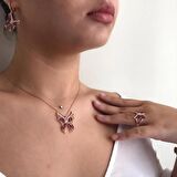 Rose Kaplama Ruby Taşlı Gümüş Set