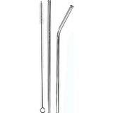 2 Adet Çelik Pipet ve Temizleme Fırçası 3 Parça Çelik Pipet Seti  Düz Pipet Eğik Pipet Ve Temizleme Fırçası 3'lü Set