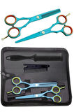 Turkuaz Deri Çantalı 5.5 inç Düz ve Ara Saç Kesim Makas Seti XLQ751