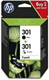 HP 301 Black-Color Siyah-Renkli Multi Paket N9J72AE