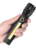 Gold Silver Gs 400 10w Çelik Kasa Zoom Özellikli Usb Şarjlı El Feneri Siyah