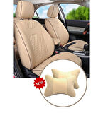 Volkswagen Beetle Uyumlu bej 2li koltuk başlığı kaliteli suni deri spor yastık araca özel set 