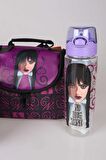 YENİ SEZON LİSANSLI WEDNESDAY BESLENME ÇANTASI,700 ML TRITAN MATARA VE 2 KATLI BESLENME KABI YEMEK SETİ