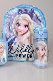 DEKOMUS LİSANSLI "MAVİ KARLAR ÜLKESİ ELSA FROZEN KOLEKSİYONU "OKUL ÇANTASI,BESLENME KABI VE 500 ML TRITAN MATARA OKUL/KIRTASİYE SETİ