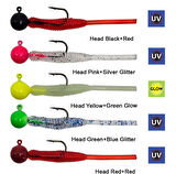 Kendo Hook Worm Jighead+Lrf Silikonu 2gr+4.5cm 5 Adet Head Green+Blue Glitter
