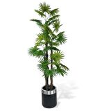 Yapay Ağaç Yelpaze Palmiye 4Katlı Fanpalm 32 Yaprak Gümüş Kemerli Siyah Saksıda 170*65cm