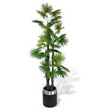 Yapay Ağaç Yelpaze Palmiye 4Katlı Fanpalm 32 Yaprak Gümüş Kemerli Siyah Saksıda 170*65cm