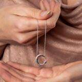 Beyaz Zirkon Taşlı Ayyıldız Tasarım 925 Ayar Gümüş Kadın Kolye