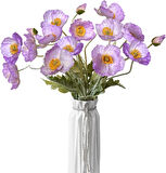 Yapay Çiçek Gelincik Çiçeği Lila Renk 3 Çiçek 1 Tomurcuk 59Cm