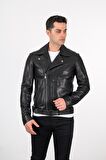 Deri Effect Erkek Siyah Jumbo Spor Hakiki Deri Ceket