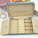 GMN-2 Lüx Kadife Mücevher Takı Kutusu - Yüzük küpe Altın Kolye Takı Organizeri / Aynalı ( GÖK MAVİSİ )