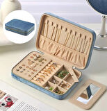 GMN-2 Lüx Kadife Mücevher Takı Kutusu - Yüzük küpe Altın Kolye Takı Organizeri / Aynalı ( GÖK MAVİSİ )