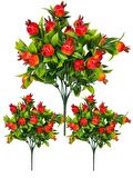 3lü Set Yapay Kiraz Demeti Yapay Çiçek 30*20cm Yeşil Yapraklı 