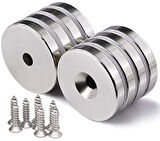 1 Adet 25x10/5x5,5 Mm Neodyum Mıknatıs Havşa Delikli Magnet Vida Atılabilir N35 Nikel Paslanmaz