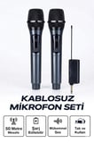 Profesyonel Çiftli Kablosuz Mikrofon Seti Karaoke Şarj Edilebilir 50 Metre