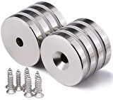 10 Adet 25x10/5x5,5 Mm Neodyum Mıknatıs Havşa Delikli Magnet Vida Atılabilir N35 Nikel Paslanmaz