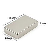 1 Adet 40x20x5mm Neodyum Magnet Güçlü N35 Mıknatıs Köşeli Nikel Kaplama