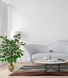 Yapay Ağaç Benjamin 3 Gövdeli Çalılı 100x60cm Keten Sarılı Siyah Plastik Saksılı