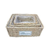 Dikdörtgen Doğal Hasır Saksı Seti - 3'lü