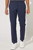 Erkek Lacivert Comfort Fit Rahat Kesim Pamuklu Diyagonal Desenli Esnek Pantolon