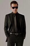 Slim Fit Siyah Düz Mono Yaka Çift Yırtmaçlı Astarlı Takim Elbise 4HF05ORT01577
