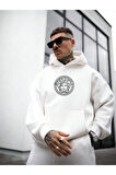 Erkek Medusa Baskılı Oversize Kapşonlu Sweatshirt