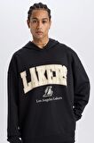 DeFactoFit NBA Los Angeles Lakers Oversize Geniş Kalıp Kapüşonlu Skuba Dalgıç Kumaş Sweatshirt D6709AX25SPBK82