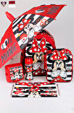 YENİ SEZON LİSANSLI MINNIE MOUSE OKUL,BESLENME ÇANTASI İLE BESLENME KABI,MATARA 500 ML,ŞEMSİYE VE KIRTASİYE OKUL SETİ