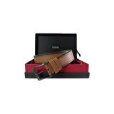 Fossil Taba Çift Dikiş Suni Deri 4 cm Erkek Kemeri-120Cm