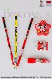 DEKOMUS İLE LİSANSLI MINNIE MOUSE 3 ADET SİLGİLİ KURŞUN KALEM,RUJ SİLGİ VE YILDIZ KALEMTRAŞ SETİ