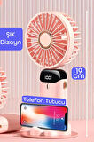 LCD Ekranlı Şarjlı El Fanı Mini Vantilatör 5 Kademe Sessiz Boyun Askılı Pembe Fan