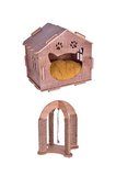 Mini Şato Kalın Ahşap Lüks Kedi Evi Ve Çift Taraflı Kedi Tırmalama