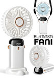 LCD Ekranlı Şarjlı El Fanı Mini Vantilatör 5 Kademe Sessiz Boyun Askılı Beyaz Fan